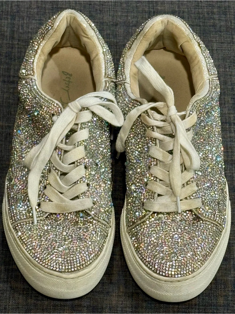Betsey Johnson Sydney Crystal Rhinestone Platform Sneakers - Ivory/Silver Sparkl